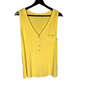 POL Yellow Ribbed Sleeveless V Neck Top Medium